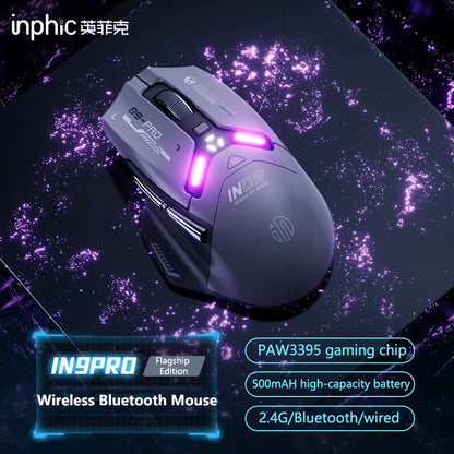Inphic IN9PRO Wireless Gaming Mouse 26000DPI 8K Polling Rate Bluetooth 5.0 Wired 2.4G Tri-mode RGB Ergonomic Gaming Mouse