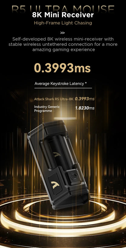 ATTACK SHARK R5 Ultra Carbon Fiber bezdrátová herní myš, herní snímač PixArt PAW3950MAX, 42000DPI, 8000Hz, MCU Nordic 52840
