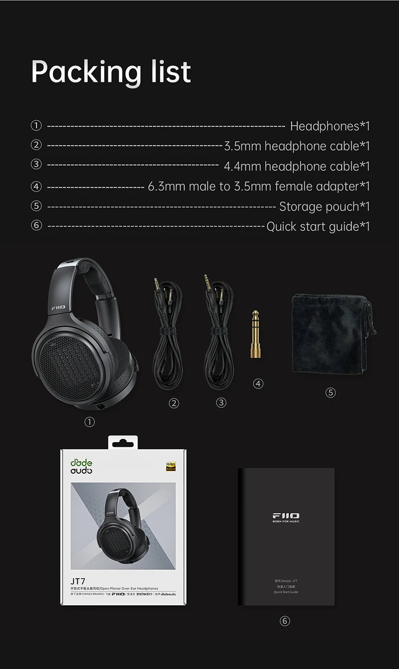 FiiO JT7 Over-Ear Planar Magnetic Audiophile Headphones with 95x86mm Planar Driver design,Adjustable Headband,4.4mm/3.5mm Cable