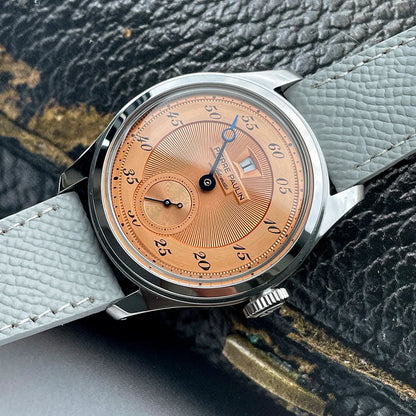 Spot goods NEW Pierre Paulin Jumping Hour Men Watch Salmon Dial Automatic St17 Mechanical Watch Vintage Date Window 38mm