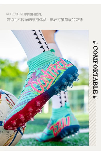 Men Women Football Boots Outdoor Soccer Cleats Non-slip Football Field Boots Ultralight Futsal Sneakers TF/FG Spiked Soccer Shoe