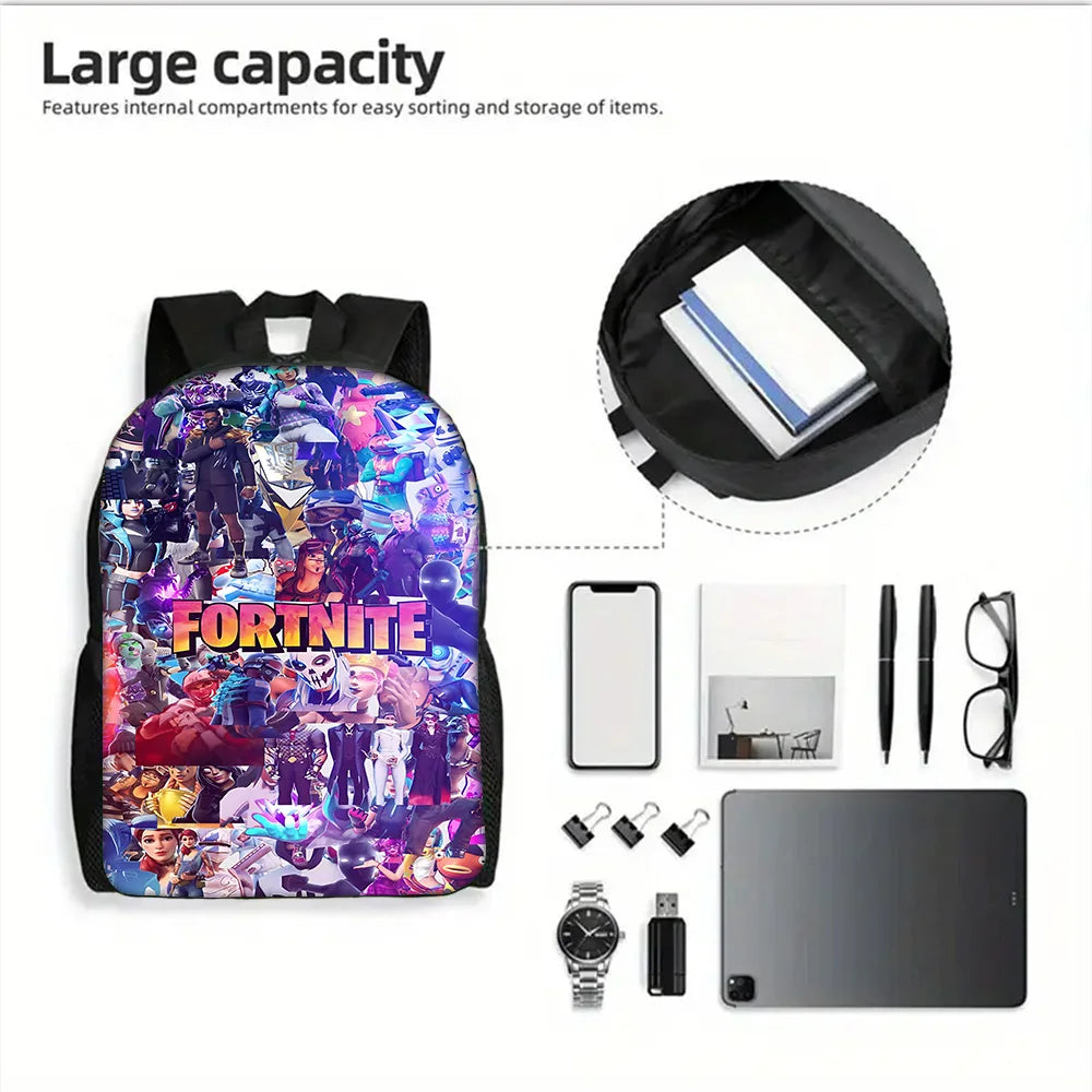 Mochila escolar infantil con bolso de hombro y estuches para lápices, bolsas escolares con diseño de juego popular F-FortniteS para niños y niñas, el mejor regalo