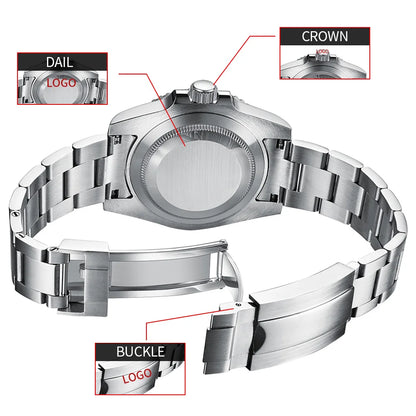 Customized Logo Men's Mechanical Automatic Wristwatch NH35 Movement 40mm Dial 100M Waterproof Sapphire Glass DIY Corgeut