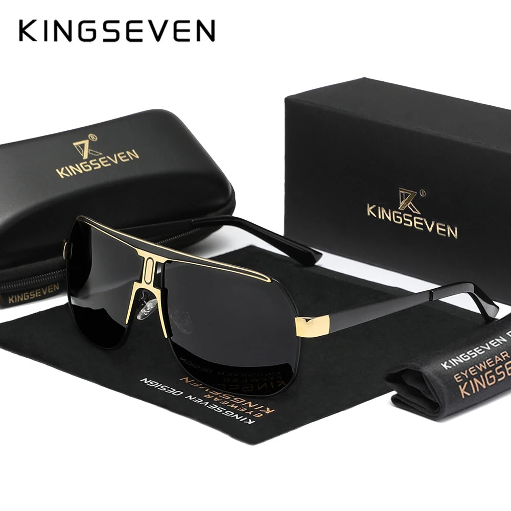 KINGSEVEN Men Women Polarized Alloy Square Oversized Frame Sunglasses Driving Sun Glasses Shades Oculos Masculino Male