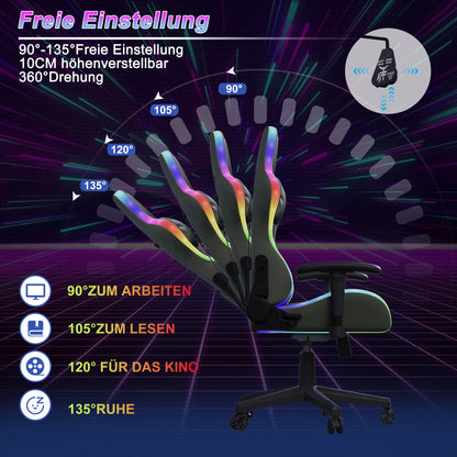 Fangange Gaming Chair with Massage Function, Adjustable backrest,Computer Chair,with ambient light,Lumbar Cushion, Pillow,150 KG