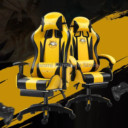 Fosanmi Gaming Chair with Footrest & Headrest, Ergonomic Leather Racing Chair, Swivel Computer Gaming Chair with Adjustable Armrests for Office