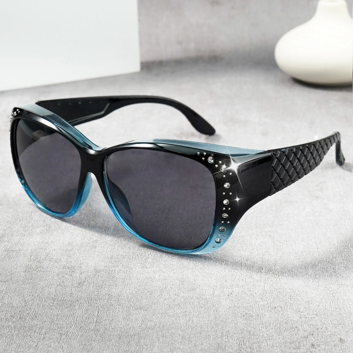 Sunglasögon med strass som passar över vanliga glasögon – Modesolglasögon som passar över – Glittrande, överdimensionerade, leopardmönstrade, fyrkantiga glasögon
