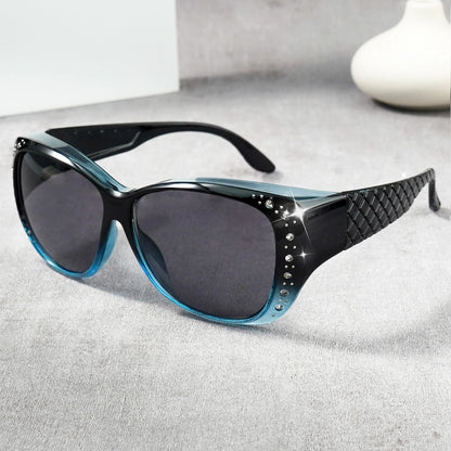 Sunglasögon med strass som passar över vanliga glasögon – Modesolglasögon som passar över – Glittrande, överdimensionerade, leopardmönstrade, fyrkantiga glasögon
