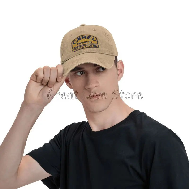 Camel Trophy 91 Cowboyhat Retro Justerbar Vasket Bomuld Golfhat Sommer Vintage Solskærme Baseballkasketter
