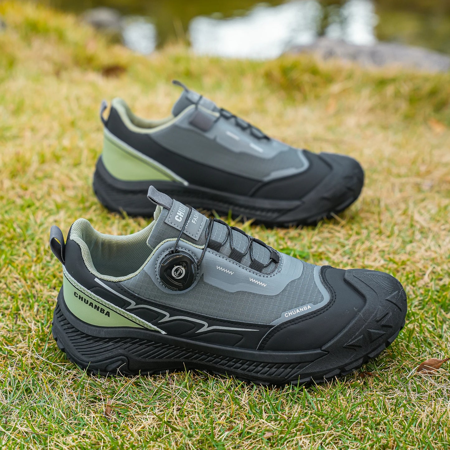 Men's Lightweight Casual Shoes Outdoor Running Shoes in Black Grey Khaki Sizes 39-48 PU Material with Canvas