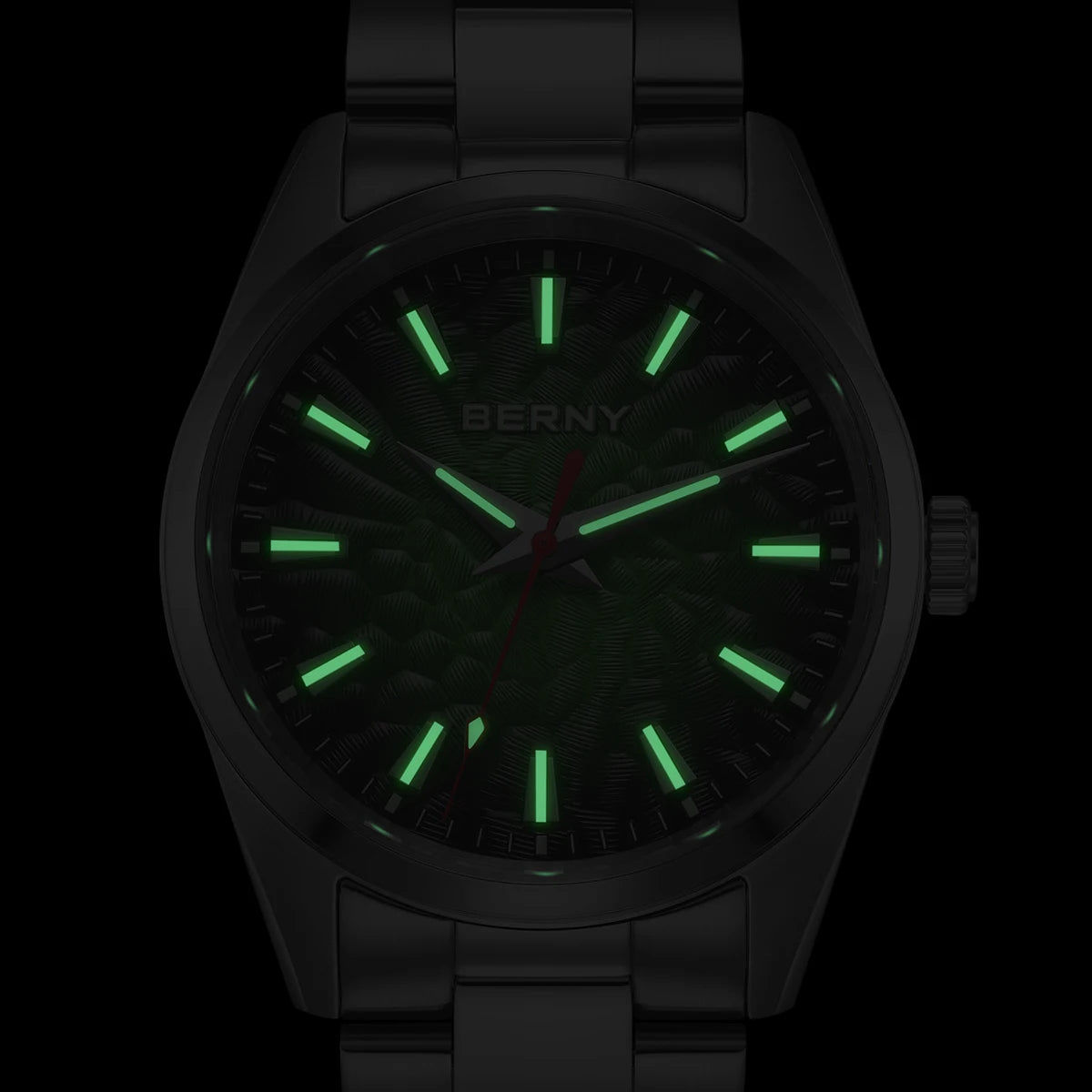 Montre pour homme BERNY – Montre à quartz, verre saphir, aiguilles luminescentes, étanche 10 ATM, entièrement en acier inoxydable – Style élégant et décontracté, idéale pour le quotidien ou les occasions professio
