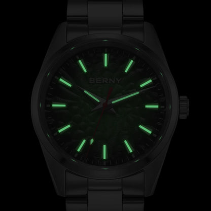 Montre pour homme BERNY – Montre à quartz, verre saphir, aiguilles luminescentes, étanche 10 ATM, entièrement en acier inoxydable – Style élégant et décontracté, idéale pour le quotidien ou les occasions professio