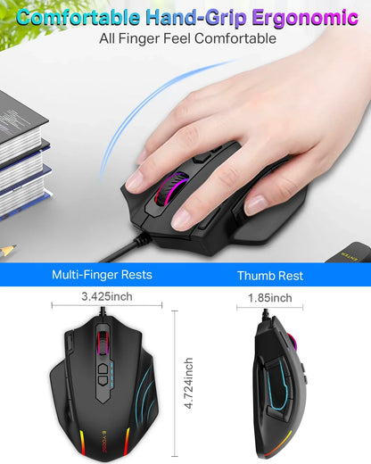 E-YOOSO X-41 Pro USB Wired Gaming Mouse RGB Backlit 12400 DPI 11Buttons Programmable Ergonomic Mice for Work Computer PC Laptop