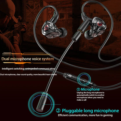 3.5mm/Type-C/USB  E-sports Gaming Headset 360° Surround Sound, HiFi Stereo Wired Headphone in-ear dual Mic, PUBG Gaming Earphone