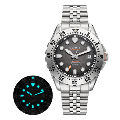 BERNY Automatic Diver Watch for Men Frosted Dial MIYOTA 8215 316L Supper Luminous Sapphire AR Fluororubber Men's Diving Watches