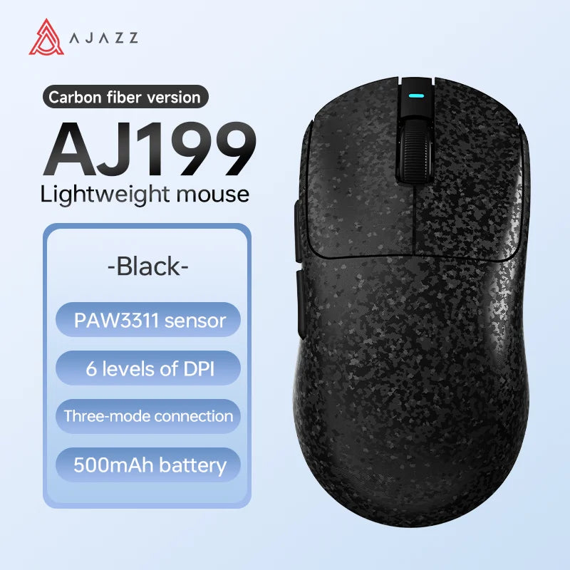 AJAZZ AJ199 Wireless Gaming Mouse PAW3311 24000DPI Lightweight Bluetooth/Wired Carbon Fiber Mice for PC Laptop Gamer