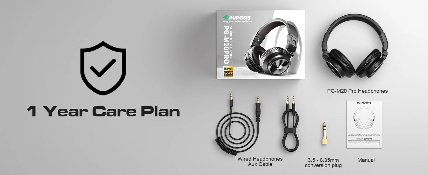 Studio Headphones DJ Headphones Professional 40kHz Hi-Res Stereo 3.5mm/6.35mm Audio Jack Wired Recording Headphone Audio Monitor
