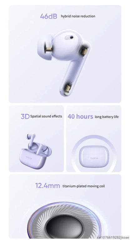 realme Buds T310 Earphones 46dB Active Noise Cancelling HiFi Wireless Headphones Bluetooth 5.4 Game Music Headset Long Standby
