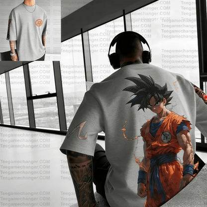 Tricou vintage pentru bărbați cu motiv anime „Goku rănit în bătălia de vară din Dragon Ball”, din bumbac pur, casual, lejer, sportiv, pentru uz zilnic