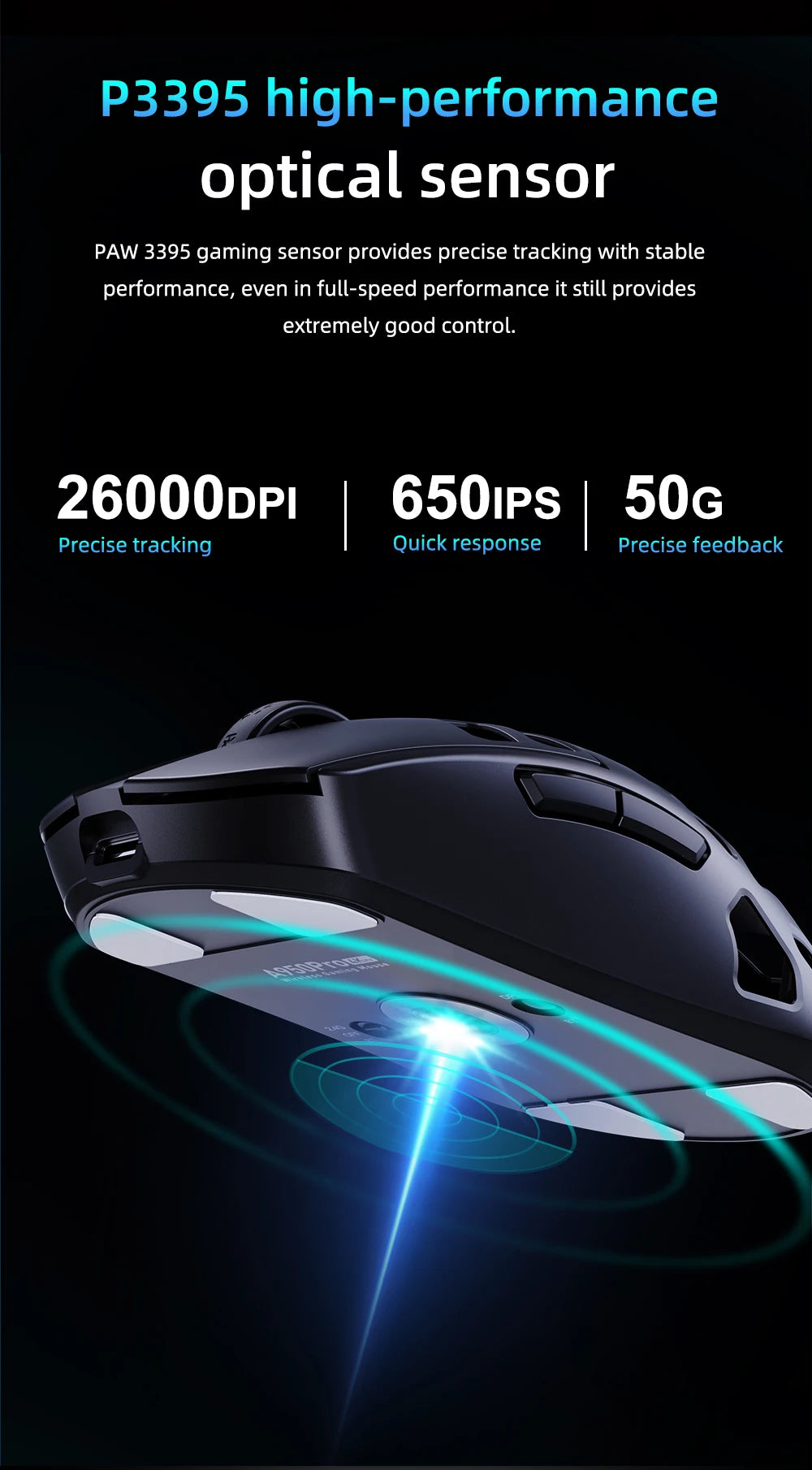 DAREU Al-mg Tri-mode 8Khz PBT Wireless Gaming Mouse Quick Charge PAW3950 30000 DPI Lightweight for PC Gamer