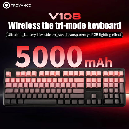 V108 Pro Bluetooth-Tastatur Büro, geräuscharm, 2.4G kabelgebunden & kabellos, vollständiges Layout mit RGB-beleuchteter Membran