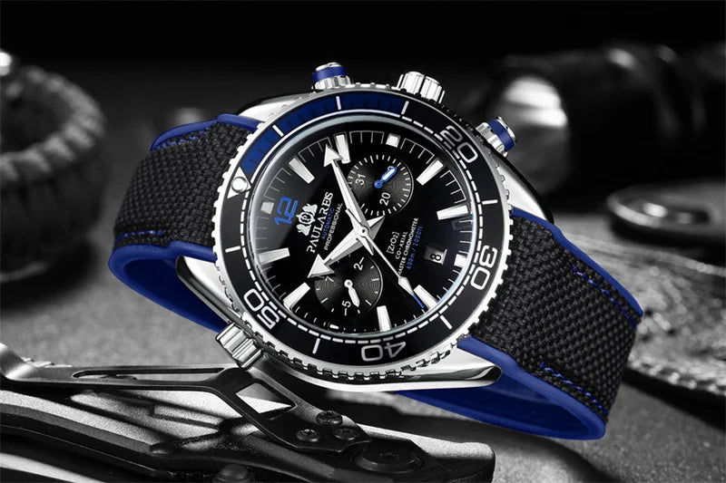 PAULAREIS P Luxury Men Automatic Self Wind Mechanical Watch for Men Rubber Strap Waterproof Luminous Date Fashion Mens Watches