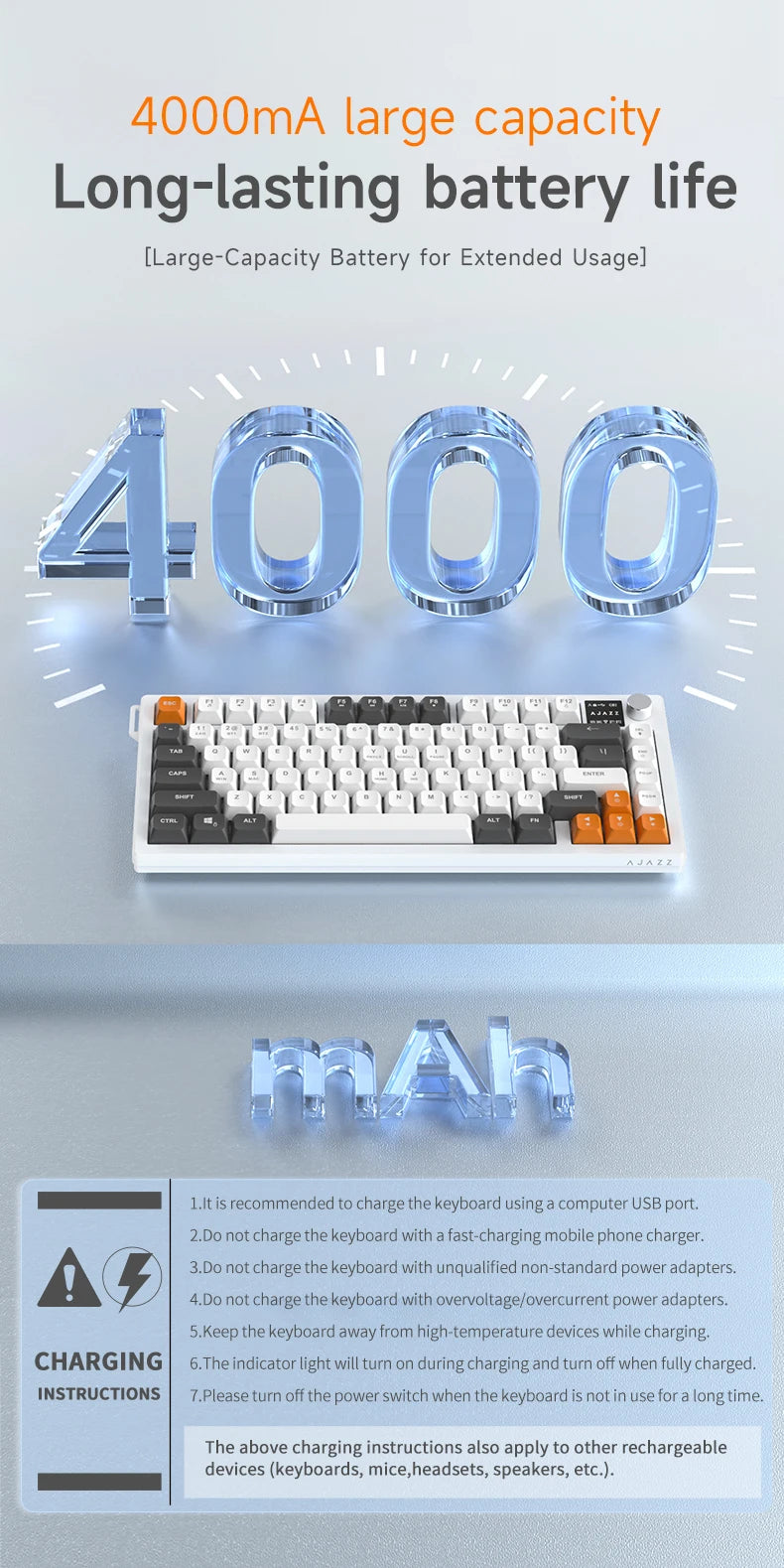 AJAZZ AF82 Office Low Profile Keyboard RGB Wired/Wireless Gaming Keyboard 75% Layout 82 keys 4000mAh Battery for Win/Mac