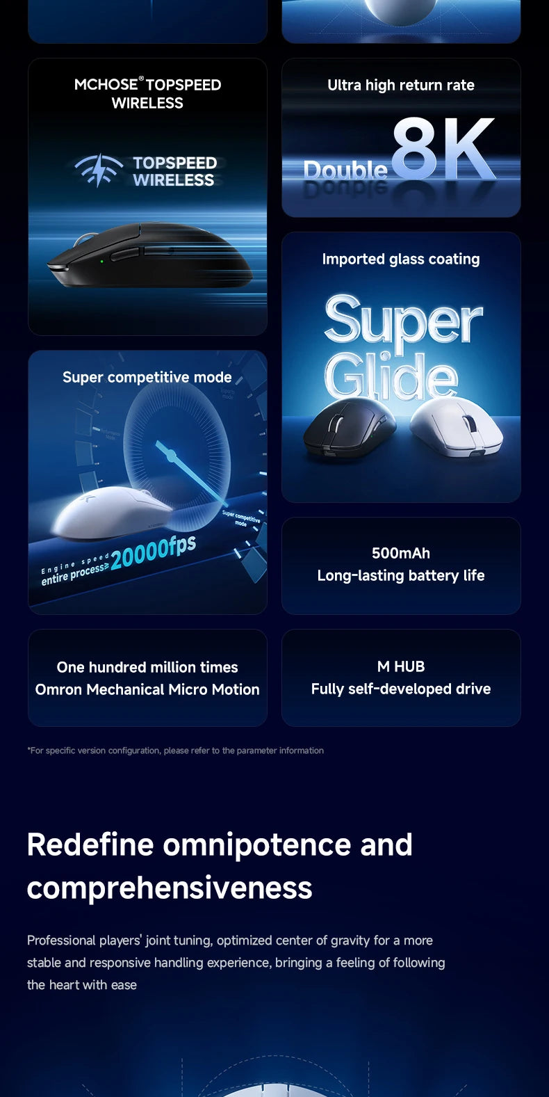 MCHOSE A7 V2 Ultra / Pro lehká bezdrátová herní myš Dual 8000Hz PAW3950 TI 42000DPI pro PC e-sport hráče