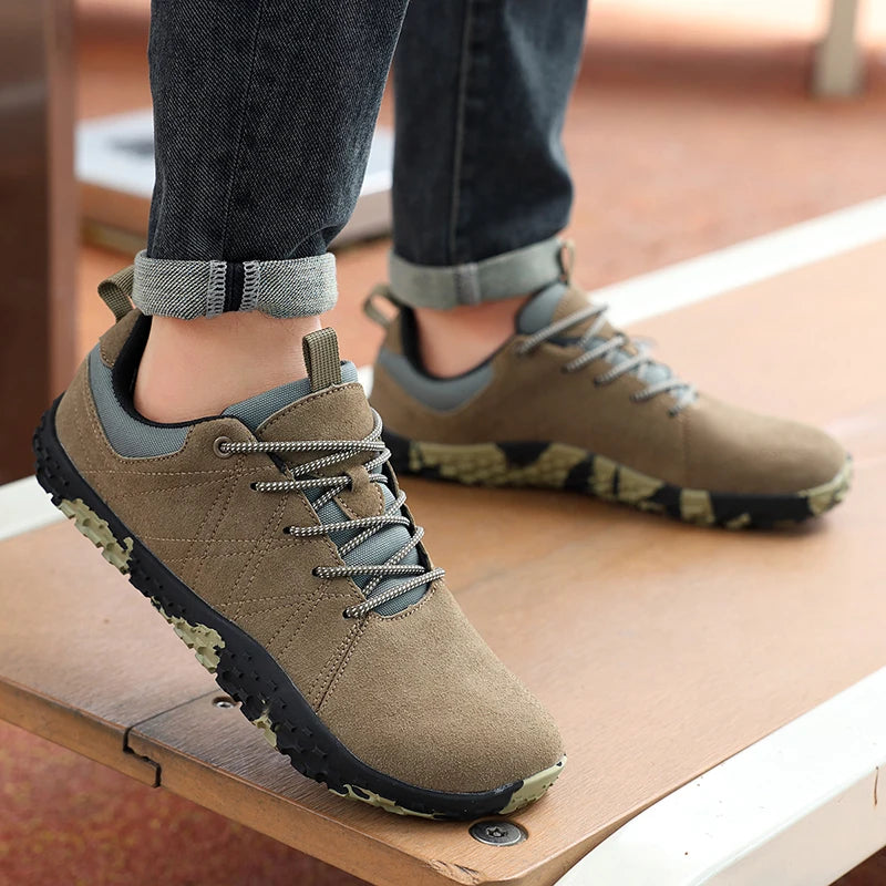 Zapatos de cuero de ante y tejido PU con puntera ancha, antideslizantes, para senderismo, trabajo, deporte masculino y caminatas al aire libre para mujer