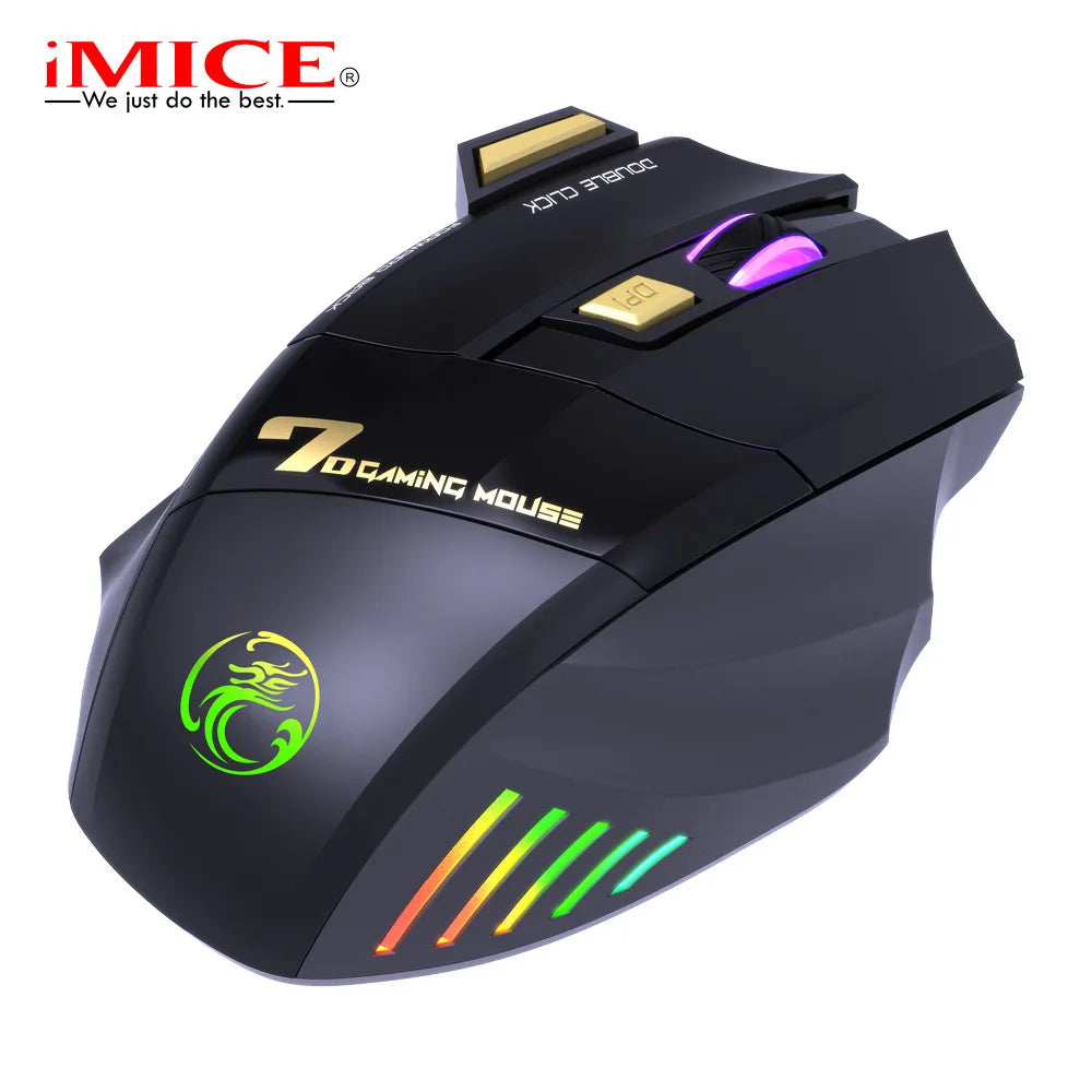 7-key 2.4G silent rechargeable colorful breathing light wireless gaming mouse without double clicking