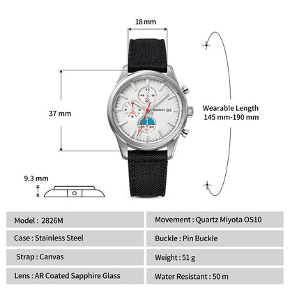 BERNY Top Quartz Chronograph Men's Watches Luminous Miyota 0S10 Sapphire AR Coated 5ATM Waterproof 2026 New Sports Men's Watches