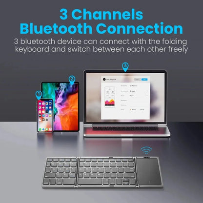 Tri-Bluetooth Keyboard Tri-fold keyboard with Touchpad Portable Mini Keyboard Rechargeable Keyboard for PC Windows Android IOS
