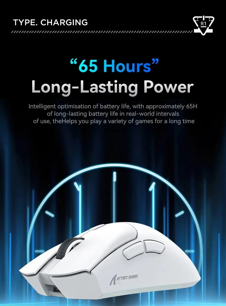 Attack Shark R1 Wireless Mouse for Gaming 1000 Hz PAW3311 Sensor,Rechargeable,Bluetooth Tri-mode,Ergonomic