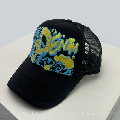Unisex, interessant, 3D-printet bogstav, baseballkasketter, solskærm, tegneserie, åndbar, farveblok, trucker-kasketter, mesh, alsidig inderside