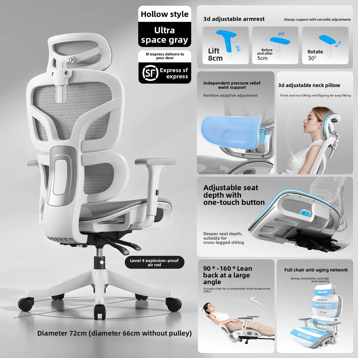 Ergonomic Office Chair Comfortable Long Sitting Home Gaming Computer Recliner Nap Chair Adjustable Height Lumbar Support Swivel
