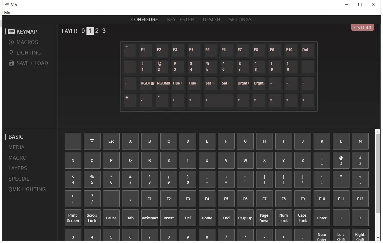 CSTC40 40 RGB 40% hot Swappable Mechanical Keyboard PCB Programmed VIA VIAL software Macro Firmware rgb switch type c planck