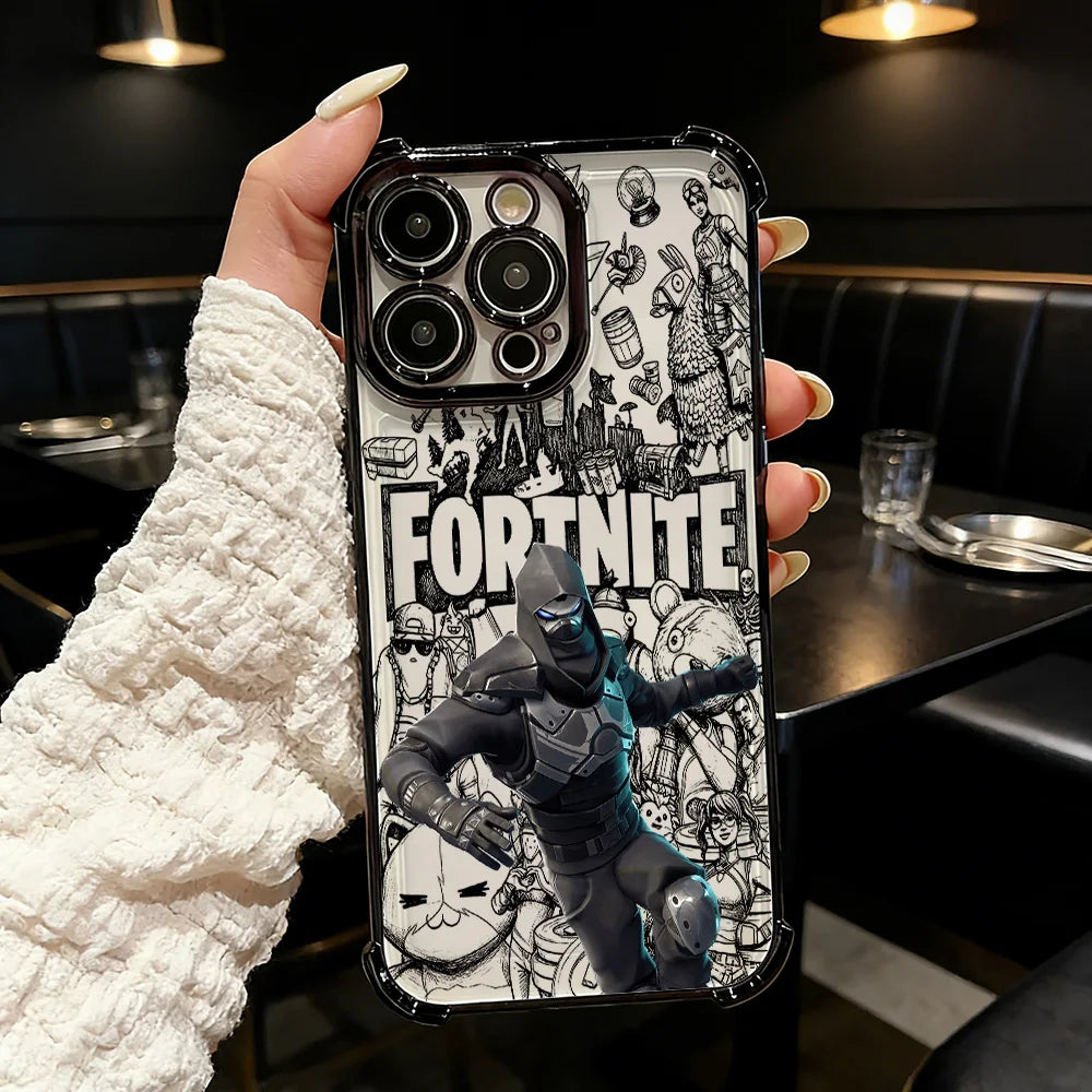 Oblíbený herní kryt na telefon FortniteS s pokovením pro iPhone 17 17e 16e 16 15 14 13 12 11 Pro Max X XR XSMax 7 8 Mini Air Plus, odolný proti pádu