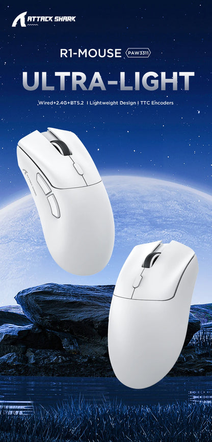 ATTACK SHARK R1 Bluetooth Mouse-Viral Mouse Reviewed by Influencers, Brand-direct authentic,PAW3311 sensor with 1K Hz for Gaming