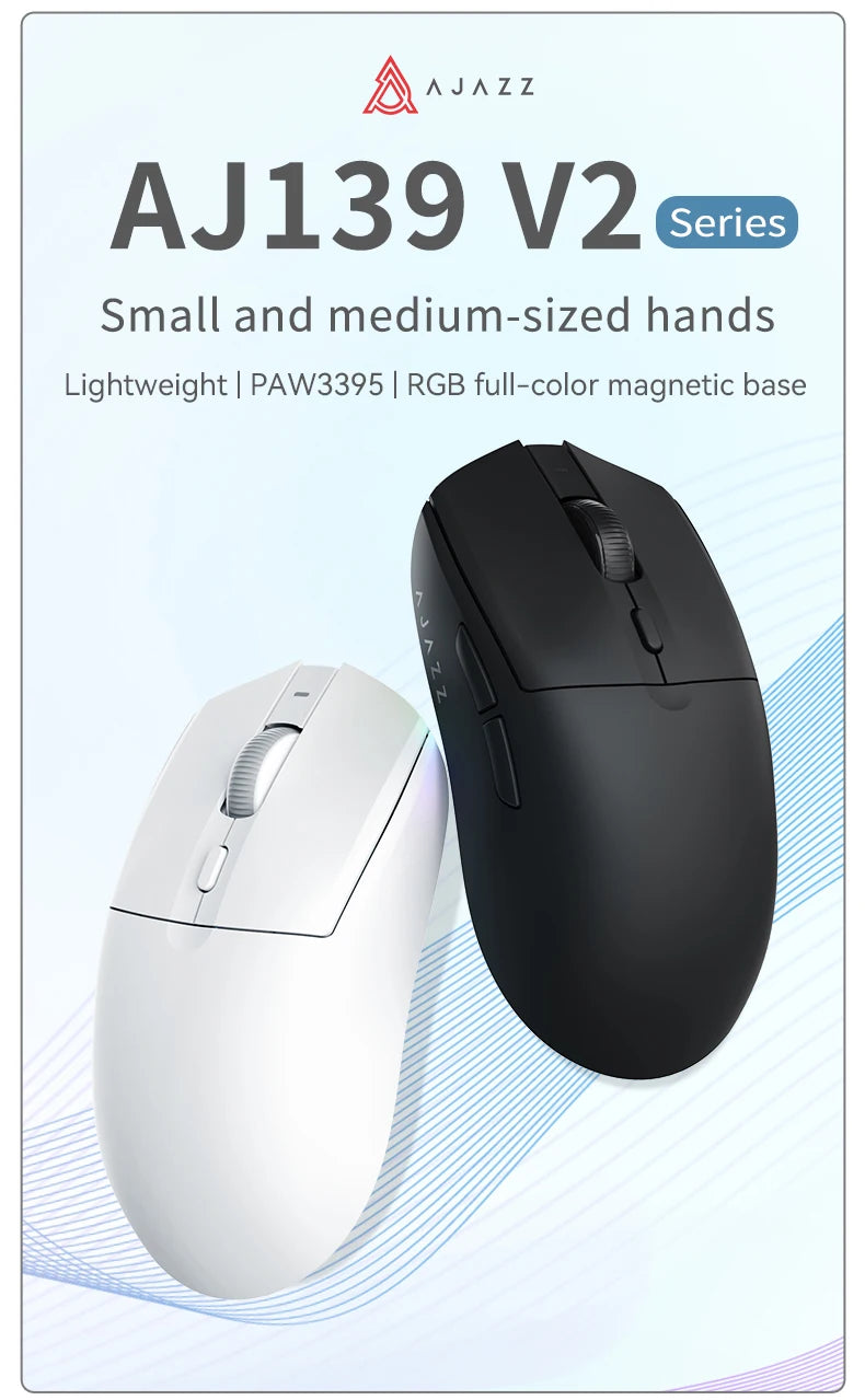AJAZZ AJ139Pro/AJ139V2MC Wireless Mouse PMW3395/PAW3311 Chipset 12000-26000Dpi Professional Gaming Mouse