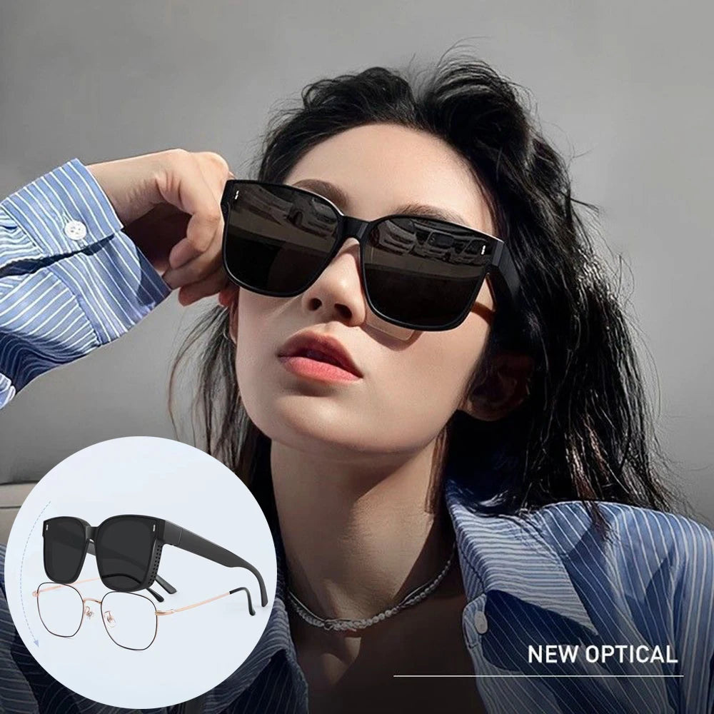 KLASSNUM Transfer Sunglasses Ladies Fit Over Sun Glasses Men Oversize Square Wrap Around Glasses for Prescription Myopia Goggles