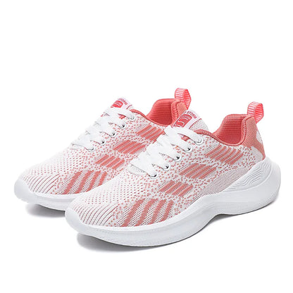 Fashion Women's Lightweight Sneakers Running Outdoor Sports Breathable Mesh Comfortable Air Cushion Lace-Up Shoes