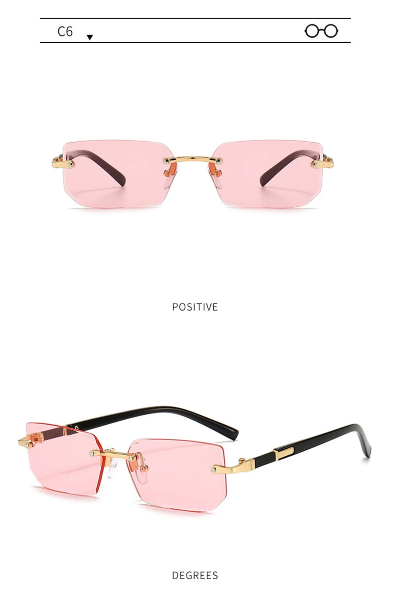 Mode Rimless Solglasögon Män Kvinnor Populära Ramlösa Solglasögon Man Kvinna Klassiska Små Fyrkantiga Sommar Resesolglasögon