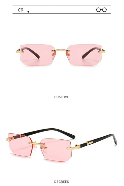 Mode Rimless Solglasögon Män Kvinnor Populära Ramlösa Solglasögon Man Kvinna Klassiska Små Fyrkantiga Sommar Resesolglasögon