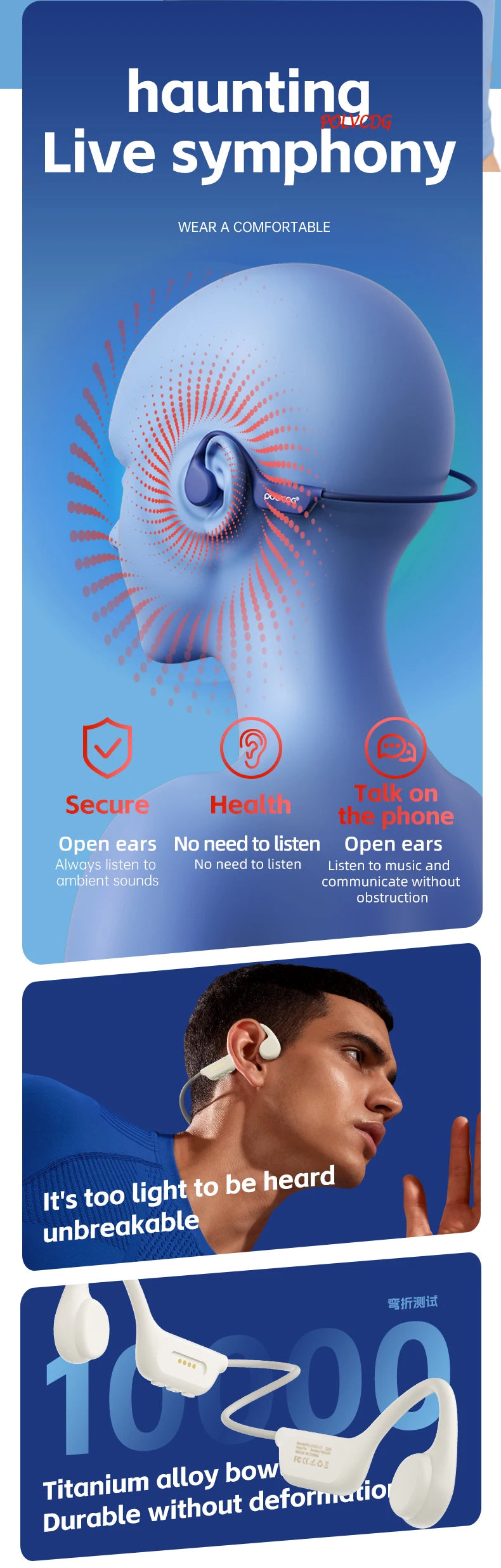POLVCDG X7 Bone Conduction Headset IPX8 Open Headset Bluetooth 5.3 Swimming with microphone Waterproof 32GB Memory MP3 2024 new