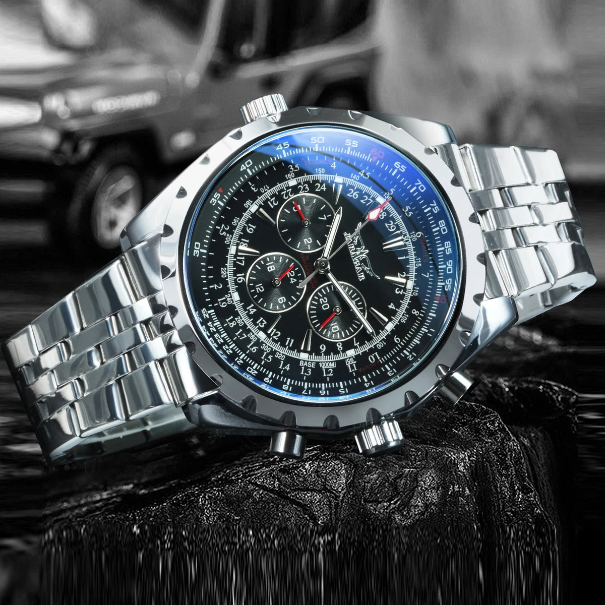 Jaragar Automatic Watch for Men Military Multifunction 3 Sub-Dials Sports Mechanical Watches Top Brand Luxury Leather Steel Band