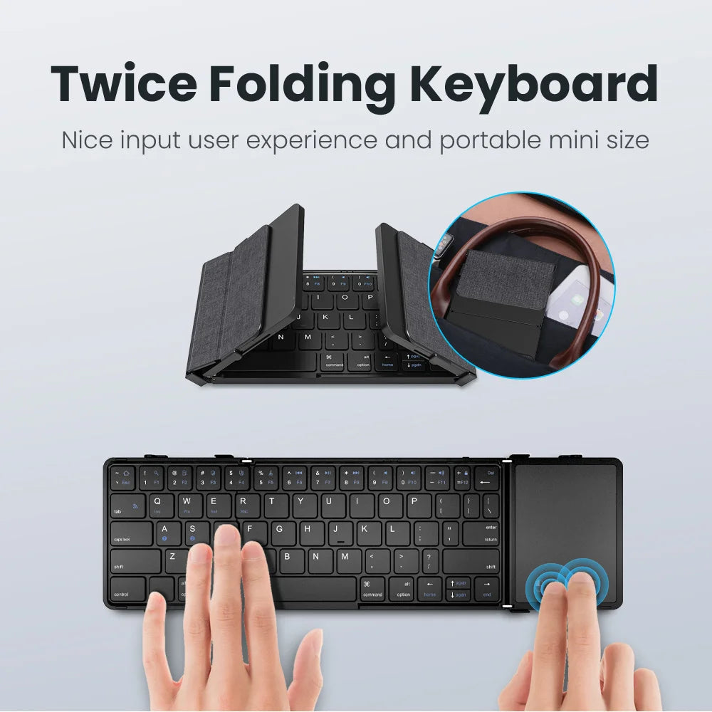 BOW Korea/Russia Wireless Folding Keyboard with Touchpad/Numberpad Rechargeable Foldable Bluetooth Keyboard for Tablet Ipad