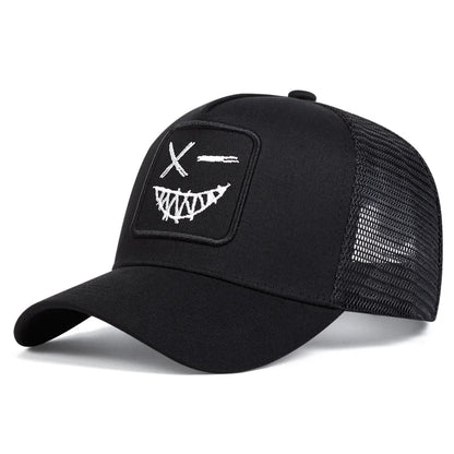 Casquettes de baseball unisexes X à broderie « visage souriant avec dents » – Casquettes de protection solaire pour le printemps et l'été, à porter en extérieur, ajustables, style « trucker » décontracté
