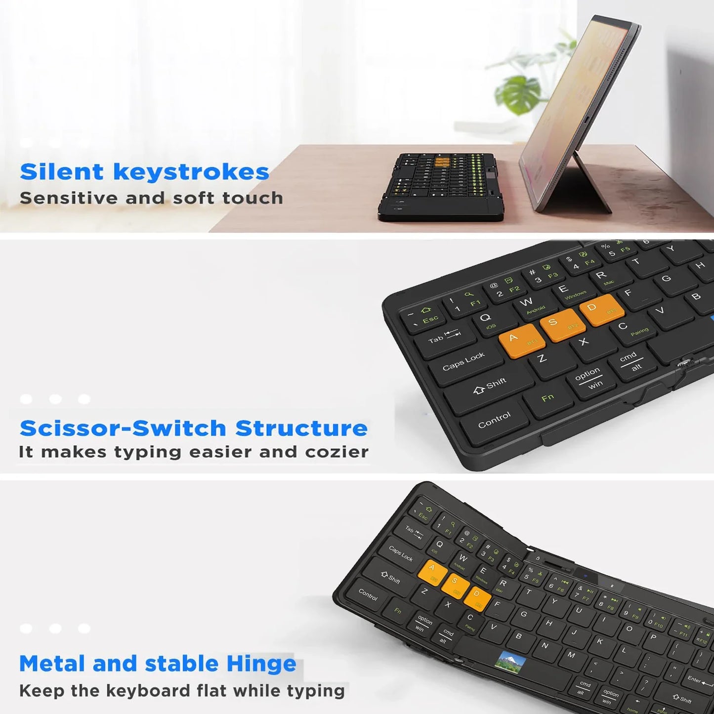 Folding Travel Keyboard with Touchpad &Display,Foldable Bluetooth Keyboard for Windows iOS Android,Multi Device Keyboard