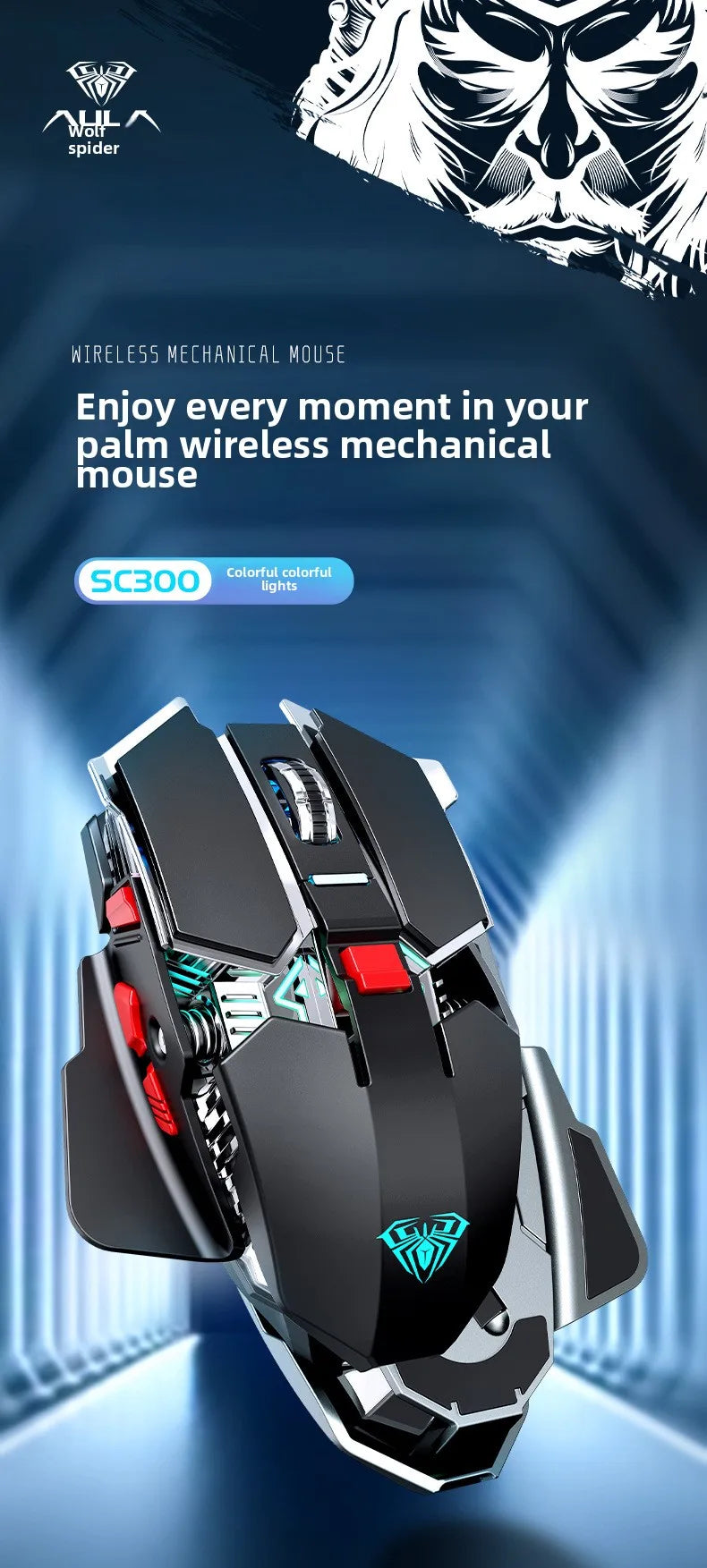 SC300 Wireless Mechanical Gaming Mouse Ergonomic RGB Backlit Rechargeable DPI Adjustable Silent Mice for Desktop Laptop Tablet