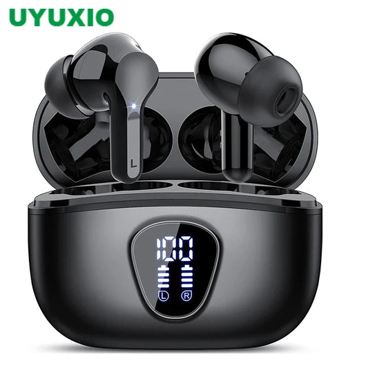 Bezprzewodowe słuchawki douszne Bluetooth 5.3 Hi-Fi Stereo z funkcją redukcji szumów ENC, wodoodporność IP7, etui ładujące z wyświetlaczem LED i 48-godzinną autonomią, słuchawki douszne z głębokim basem i mikrofonem